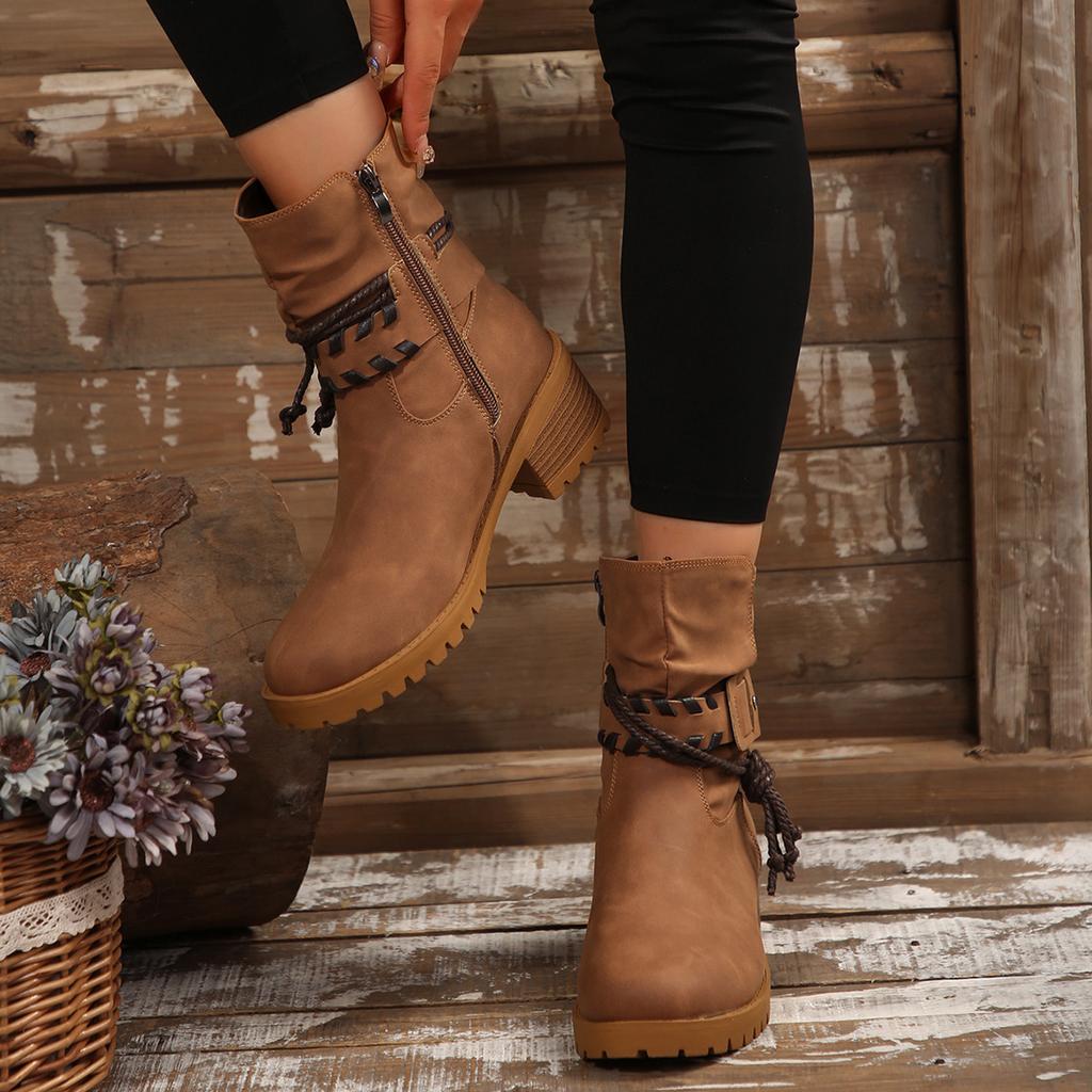 New Belt Buckle Vintage Martin Boots 2025 Winter Thick Heel British Style Strap Plus Size Boots for Women