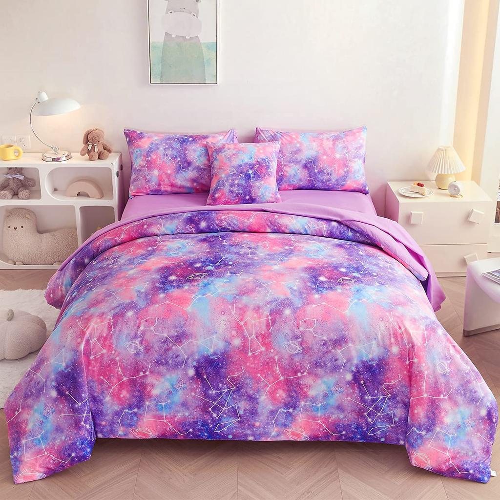 Galaxy Comforter Sets, 3D Outer Space Themed Bedding, All-Season Quilted Duvet, for Children Boy Girl Teen Kids with Pillow Sham
