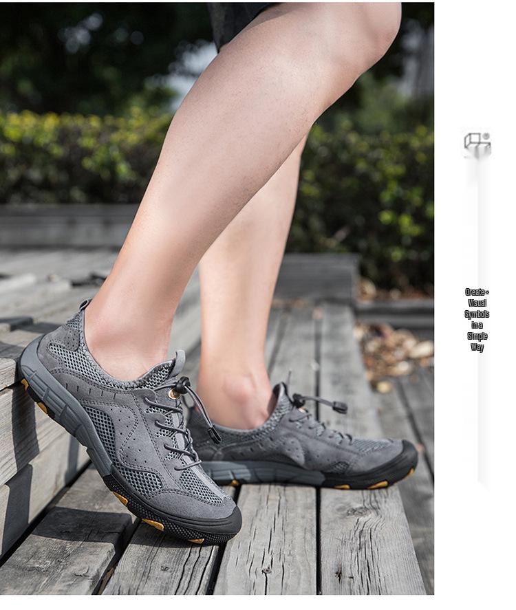 Men's Summer Breathable Odor-Resistant Mesh Leather Non-Slip Hiking & Outdoor Sports Shoes