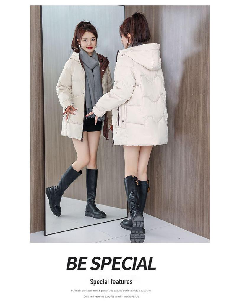 Women's Mid-Length Korean Style Down Cotton Jacket - Loose, Thick, Winter Coat