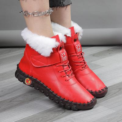 Women's Snow Boot Fashion Hand Sewing Ankle Boots for Women Warm Short Leather Boots Women Waterproof Cotton Shoes Botas Mujer