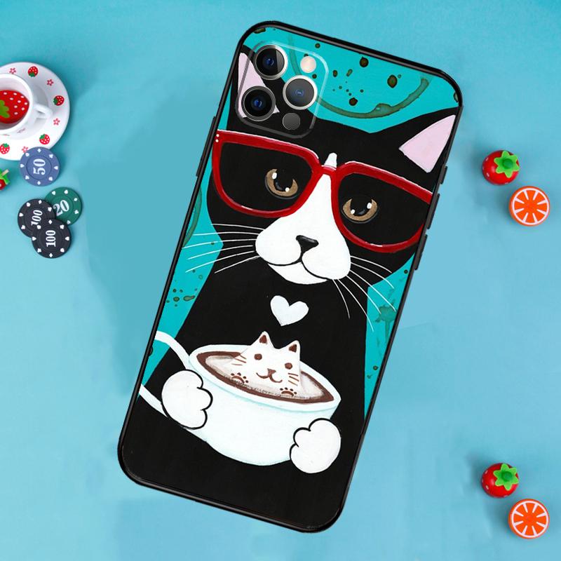 Cute Coffee Milk Cat Phone Case For iPhone 17 Air 13 16 15 11 12 14 Pro Max 13 12 mini 15 16 Plus 16e Cover Funda