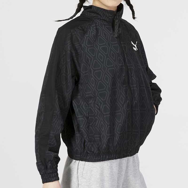 Puma Plaid Print Casual Stand Collar Jacket Women Jackets Black 620583-01