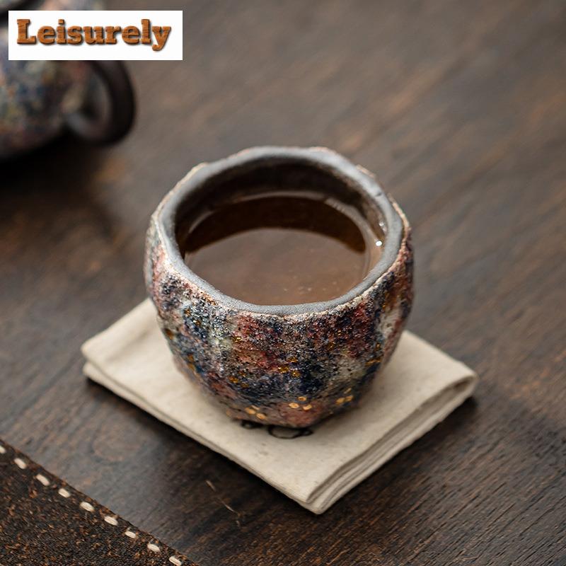 120ML Antike Lange Ofen Felsmine Teetasse Handgefertigte Knetkeramik Meistertasse Verkostungs-Teeschale Goldpunktierung Kung Fu Tee Geschenkbox