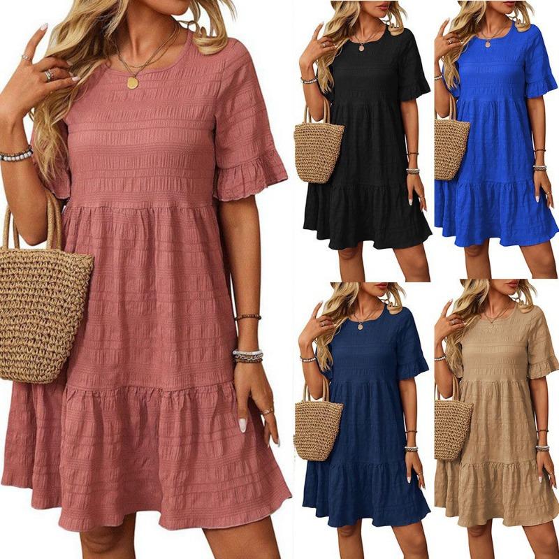 Spring Summer Women's Loose Casual Short Sleeved Flowing Dress