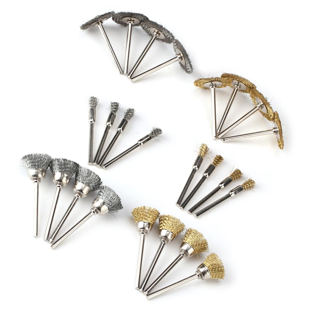 24pcs Stainless Steel/Brass Wire Wheel Polishing Brushes for Grinder Drill Rotary Tool