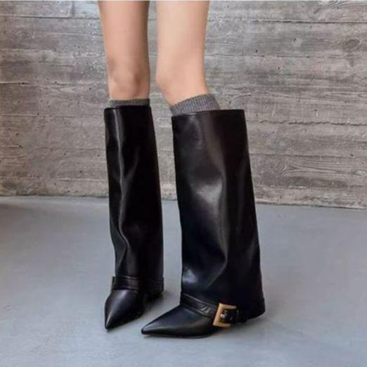 Skinny pointed high-heeled trouser boots, thin-heeled boots, 2025 autumn and winter new fashion high boots, western cowboy boots