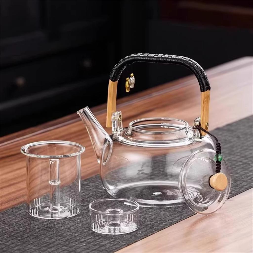 New glass teapot for brewing tea, suitable for home use on a high-temperature resistant electric ceramic stove, with handle and