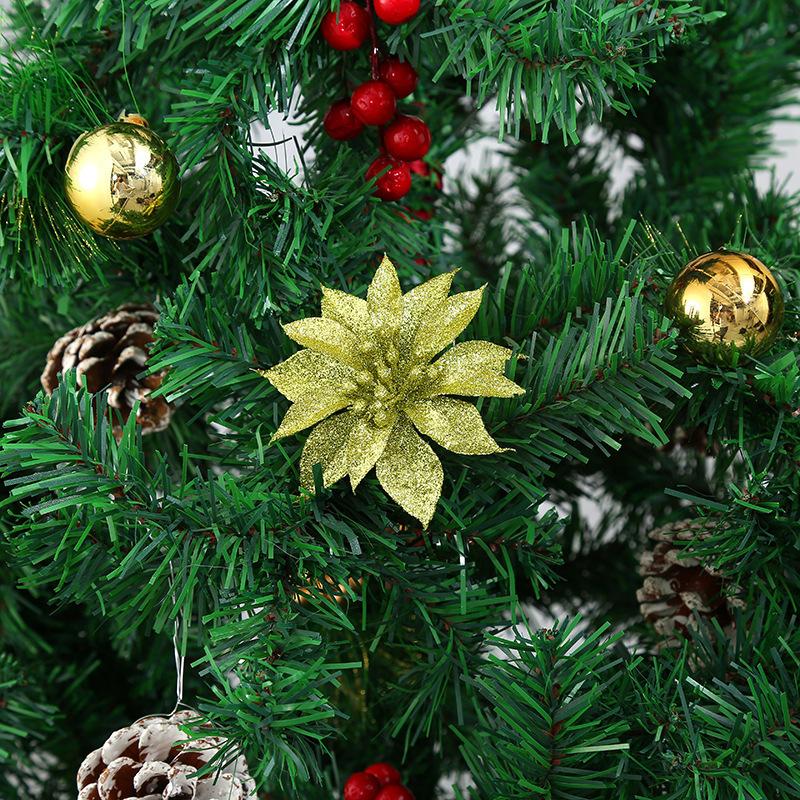 Exquisite Christmas Flowers, Solid Scallion Powder Gold, Silver and Red Flower, Christmas Tree Ornaments, Christmas Wreaths, Rattan, Christmas Decorat