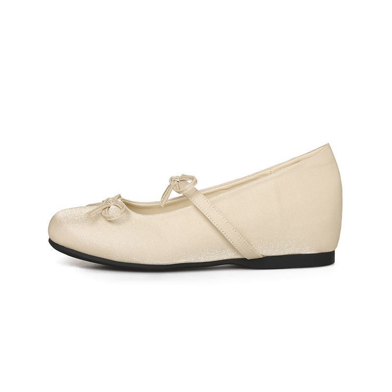 Increase the height of the square head double bow with Mary Jane shoes, women's extraordinary fashion temperament, comfortable commuting single