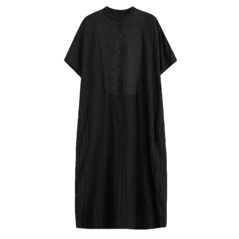 Summer Literature Plus Loose Fit Solid Color Round Neck Short Sleeved Mid Length Dress for Women