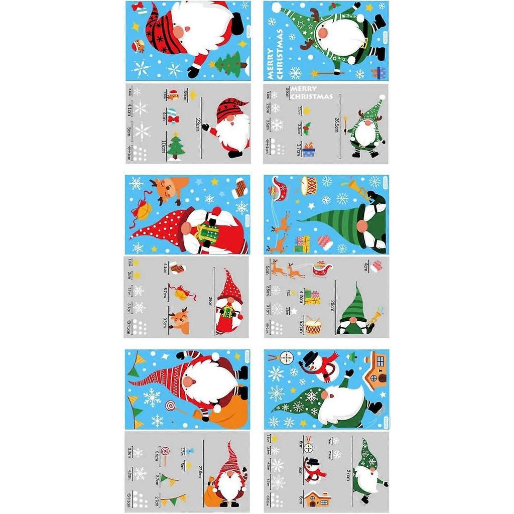 Christmas Window Stickers 6 Sheet, Xmas Window Decor Clings PVC Static Stickers for Glass,Removable Christmas Window Display Sticker