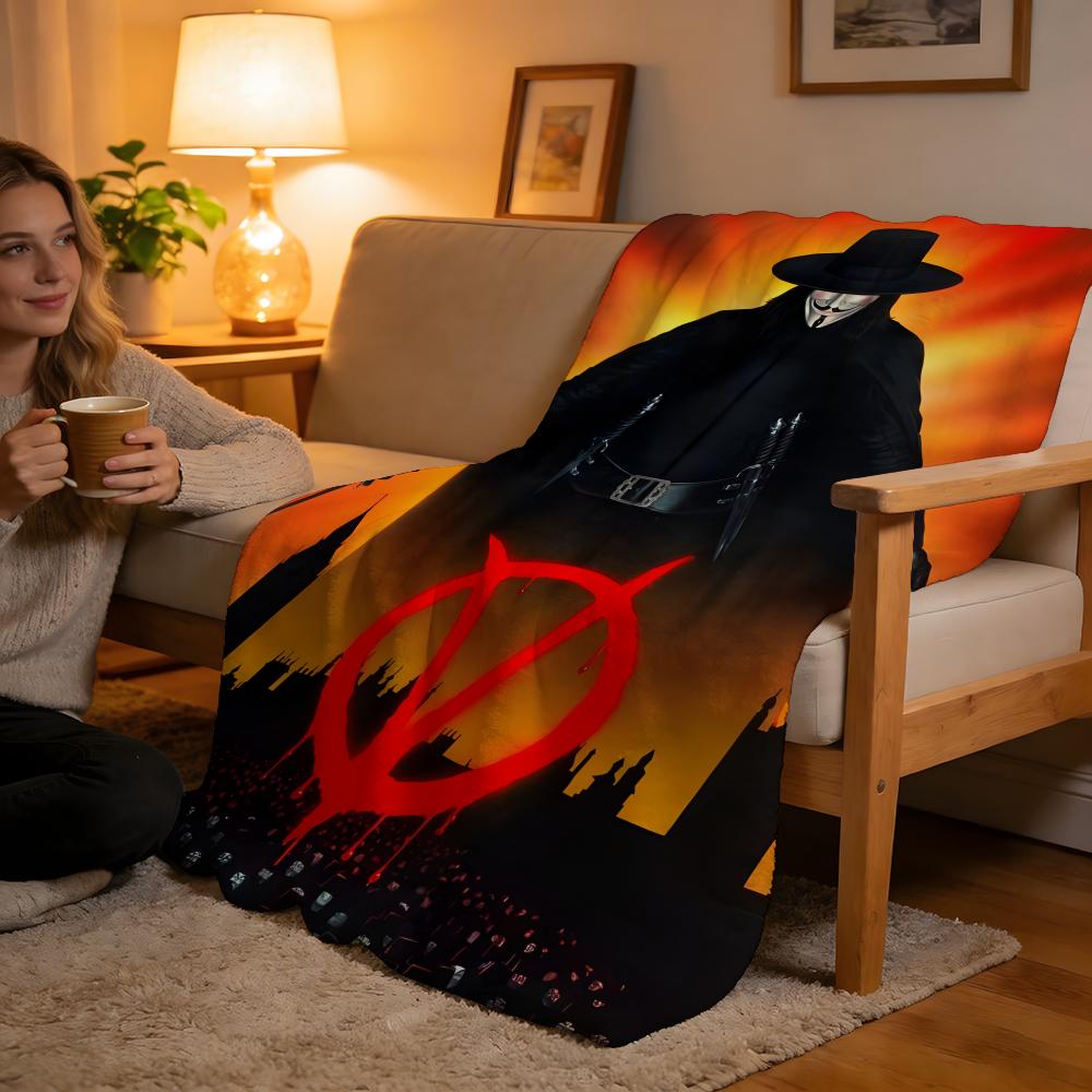 Throw High-Density Short Plush Blanket For Sofa Nap Room Soft Skin-Friendly Classic Thriller Movie V For Vendetta