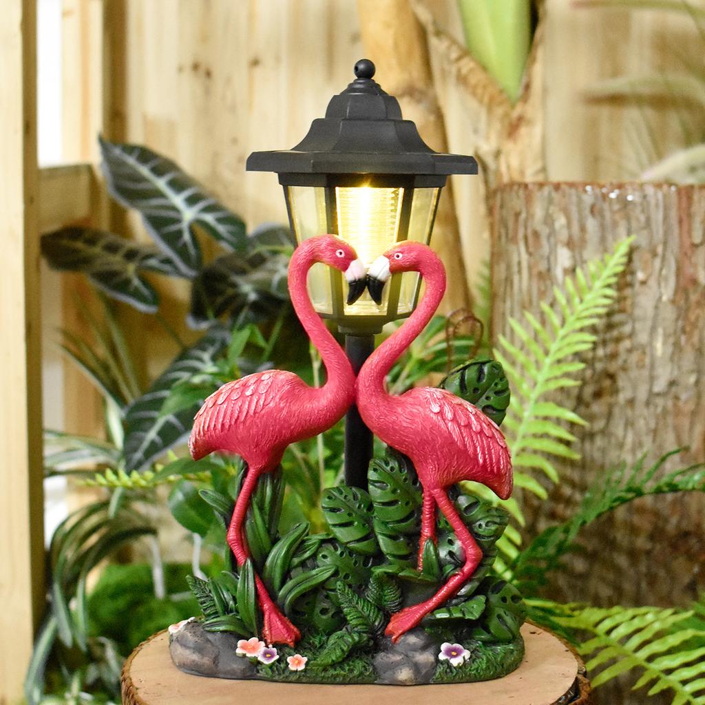 Solar Resin Flamingo Outdoor Sculpture Lantern Christmas Garden Path Light Home Decor Ornament Courtyard Lighting