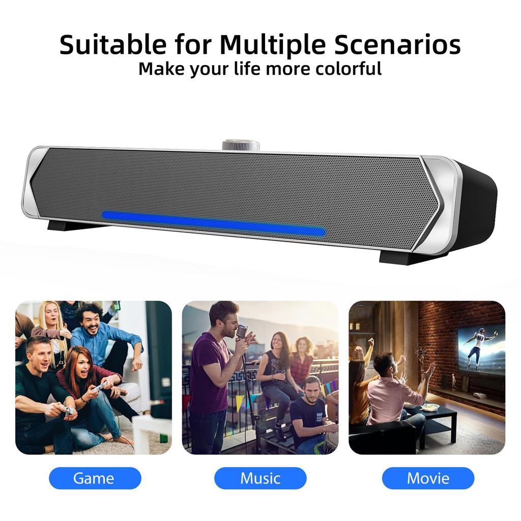 PHISSION USB-Powered Stereo Soundbar with AUX Connection for PC Speakers, TVs, Desktops, PCs, and Smartphones