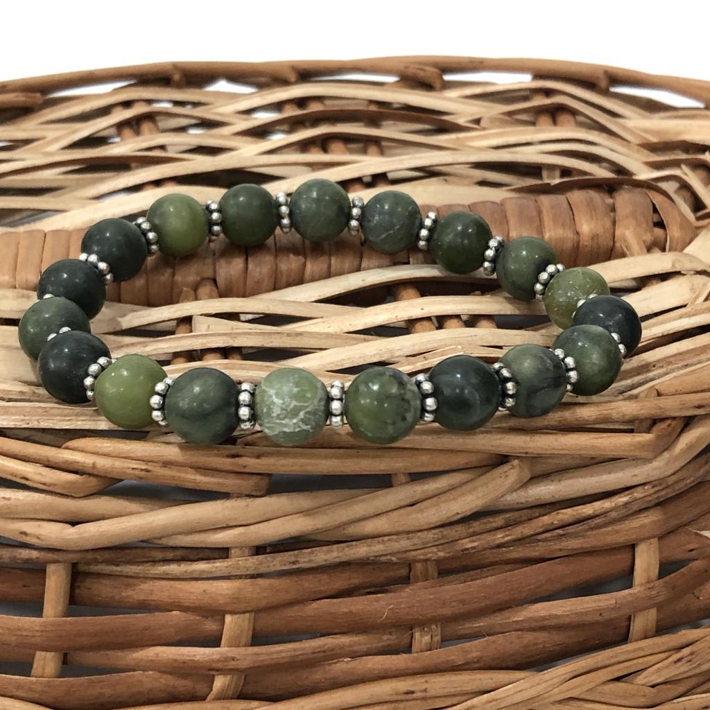 8mm Round Natural Green Jade Gemstone Beads Jewelry Handmade Unisex Stretch Bracelet 7.5" With Chakra CSB-30