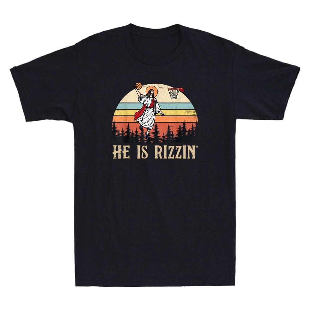 He Is Rizzin Jesus Christian Basketball Happy Easter Day Retro Men s T-Shirt XL