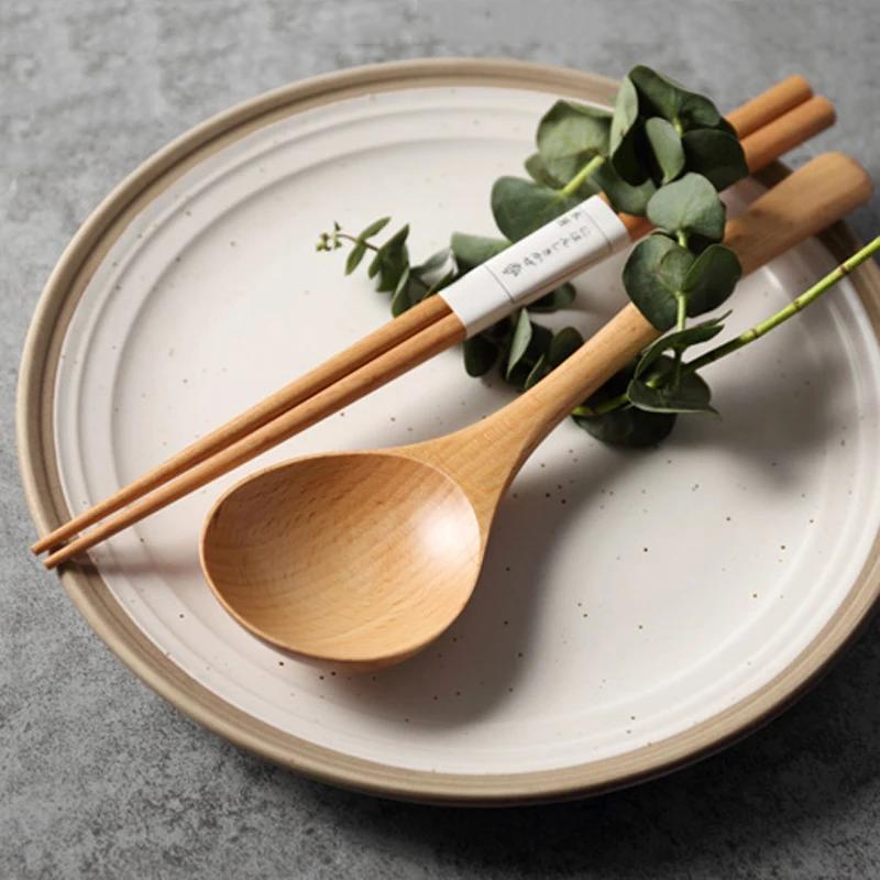 4Pcs Wooden Spoon Japanese Ramen Soup Spoon Kitchen Ladle Big Dining Serving Spoon Wood Spoon Set Cutlery Restaurant Tableware