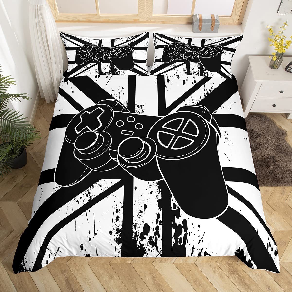 

Gaming Duvet Cover Blue Fire Gamer Bedding Set Gamepad Comforter Cover Microfiber Game Controller Bedspread Cover for Boys Girls 70x133cm 2pcs