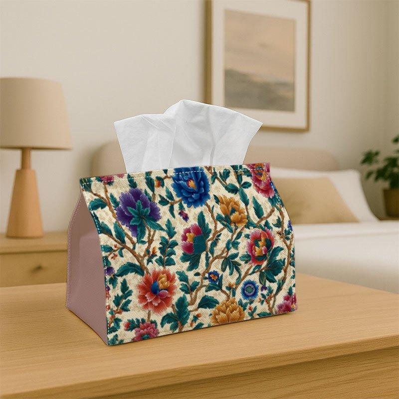1pc Tissue Box Holder Seamless Pattern of Colorful Flowers and Leaves - Multifunctional Napkin Dispenser for Home Party Car Decor - Decorative Tissue
