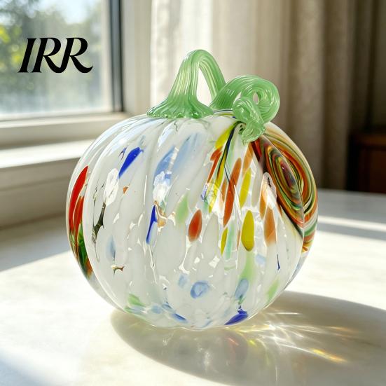 Pumpkin Ornament Mini Hand Blown Glass Ornament, Collectible Thanksgiving Halloween Decoration Faux Crystal Hanging for Fall, Harvest Unique Gift