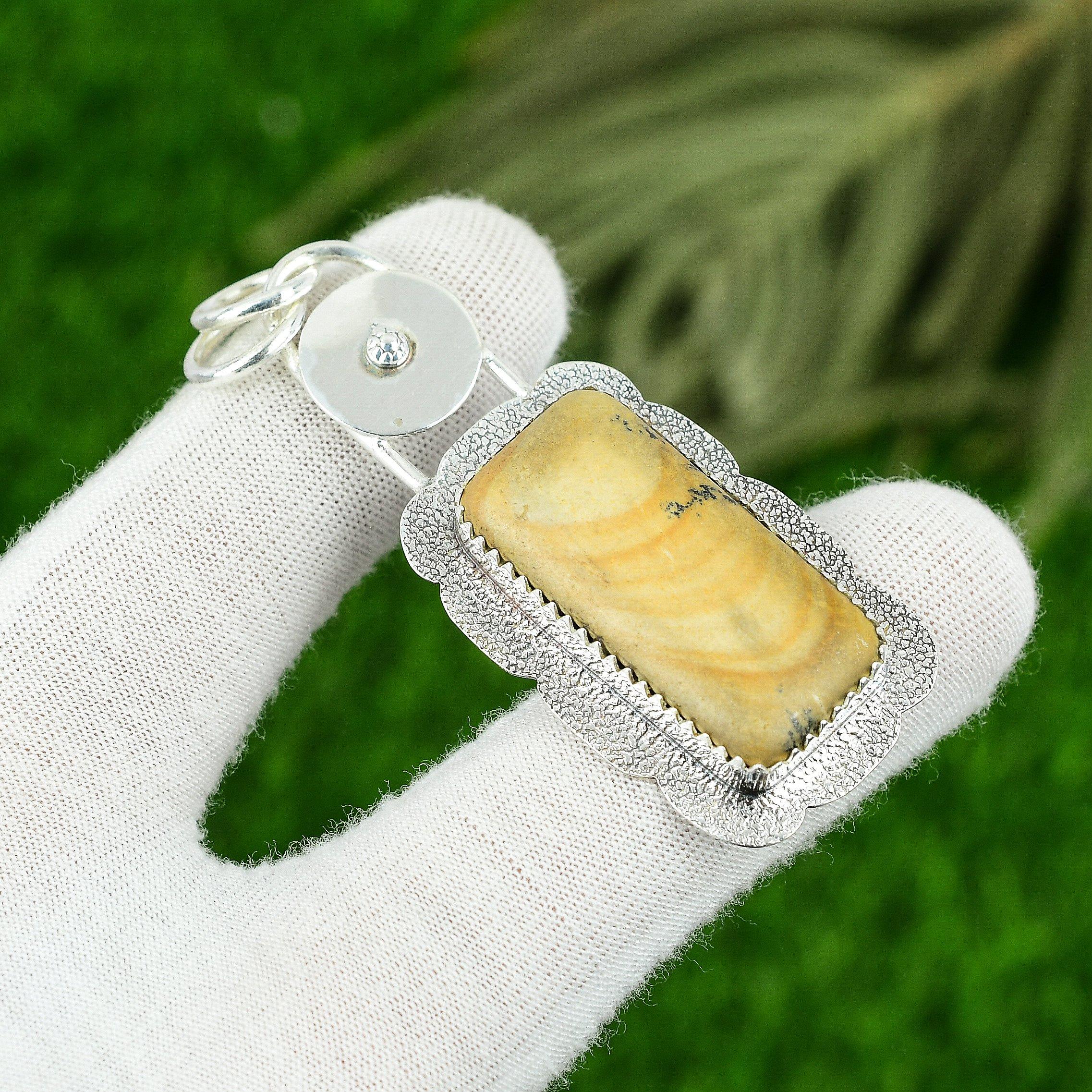 

Mothers day Sale Radiant Picture Jasper Stone Sister Pendant 925 Sterling Silver