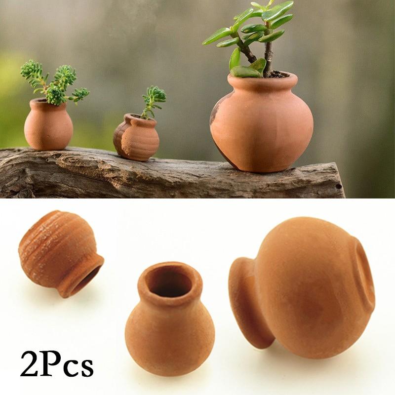 Flower Pots Grass 2Pcs Clay Plant Crafts Garden Wedding Ceramic Decoration