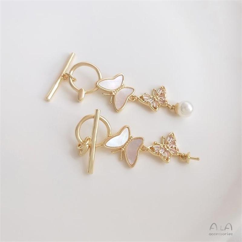 14K Gold-Filled Mother-of-Pearl Pendant Necklace with Micro-Paved Zircon Butterfly Holder and OT Clasp