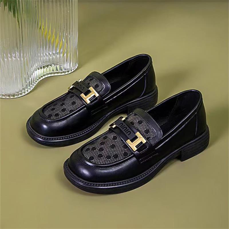 

2025 новые летние туфли на толстом каблуке, тонкие, маленькие, кожаные, женские, сетчатые, дышащие, повседневные лоферы, туфли на одной педали для работы 35