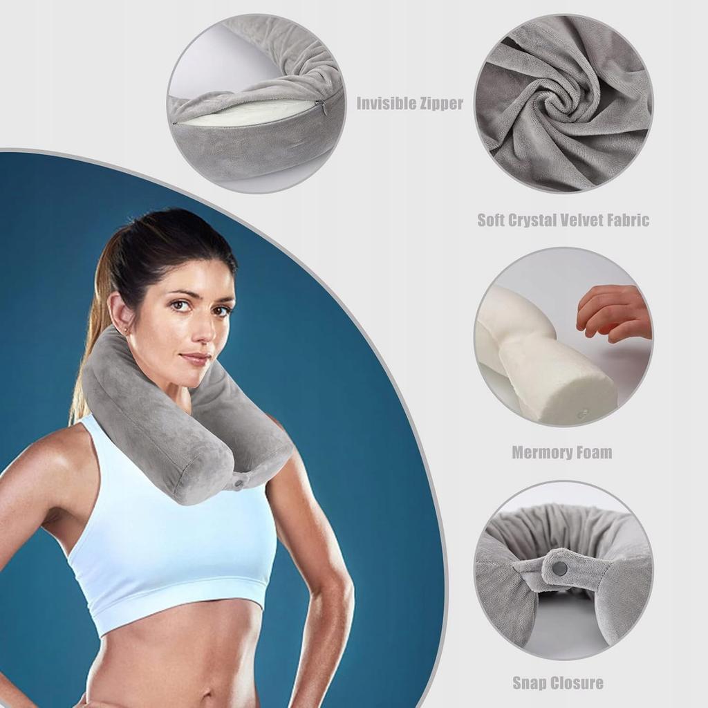 Travel Neck Pillow with Mask, Earplugs, and Airplane Case