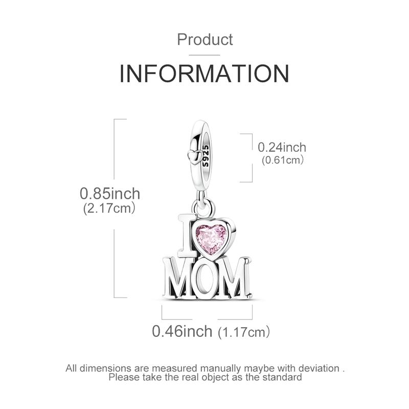 Original 925 Real Sterling Silver Charms Bead I Love Mom Pendant Fit Original Bracelet Necklace For Women DIY Jewelry Gift