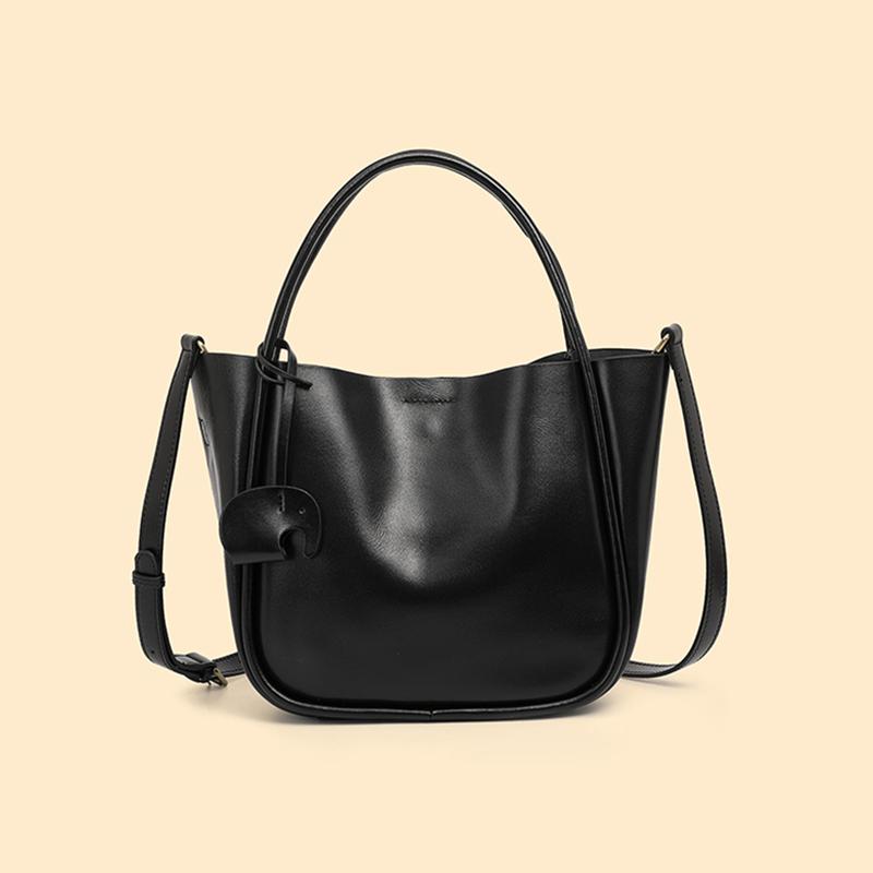 Genuine Leather Bucket Small Tote Handbags For Women Luxury Designer Basket Ladies Shoulder Crossbody Bags