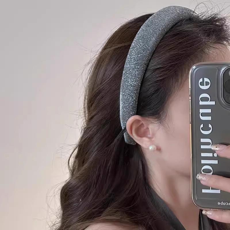 Luxuriöses Koreanisches Stil Graues Funkelndes Diamant-Stirnband - Hochwertiges Retro-Haaraccessoire
