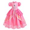 Peach Princess Costume with LED Color Light Toddler Birthday Game Role Play Dress Girl Halloween Festival Gown Pink Lace 2-9 Y C
