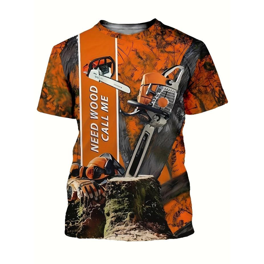 Men Tees Summer Tool Engineering Printed T-shirt Men's Casual Street Style Elastic Round Neck 3d T-shirts