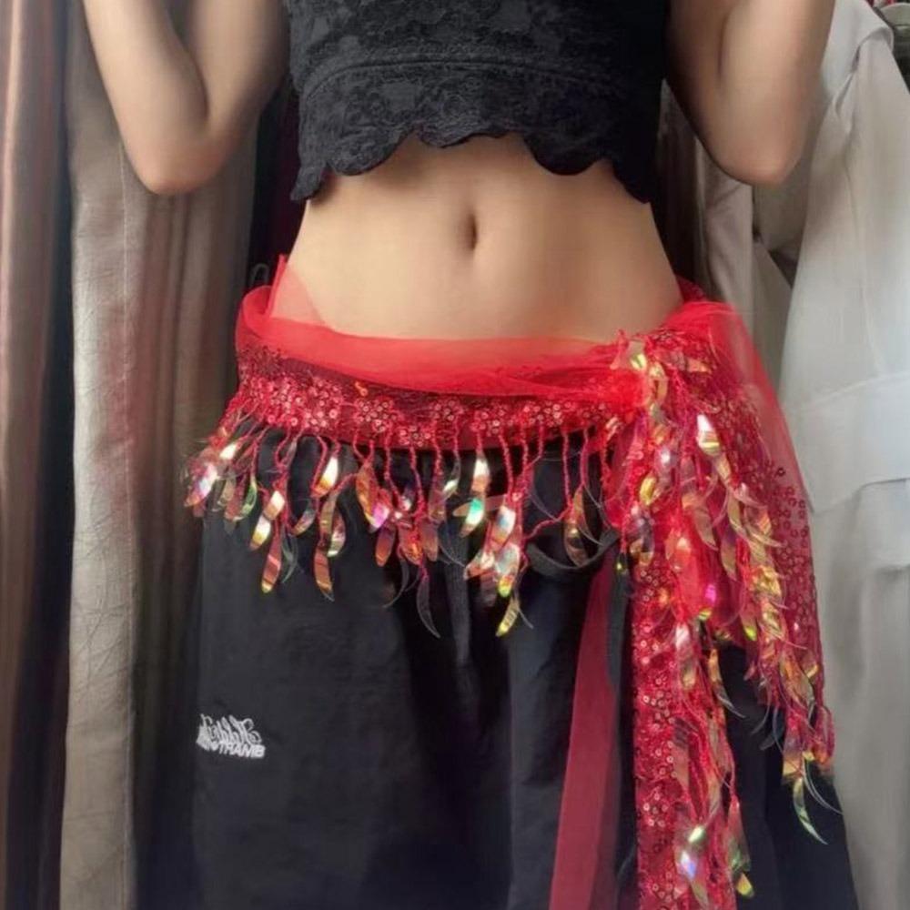 Adjustable Hip-hop Scarf Triangular Scarf Sequin Waistband Jazz Dance Scarf  Dance Performance красный