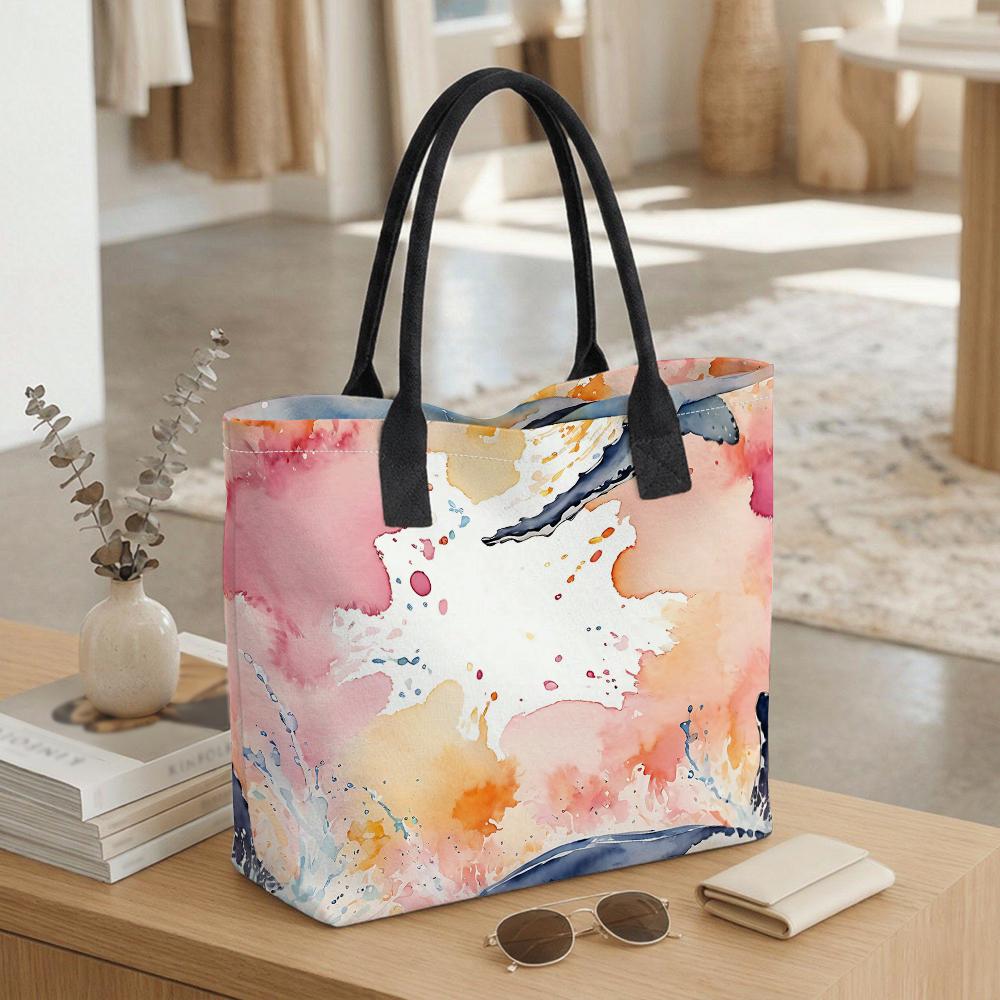 Watercolor Printed Tote Bag Stylish Casual Large Capacity Handbag for Daily Use