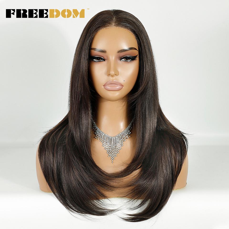 

FREEDOM Synthetic Lace Front Wigs For Women 20 13x3 Pre Plucked Lace Wig Straight Layered Wigs Ombre Brown Blonde Cosplay Wigs (as the picture,20inches&Lace Front Wigs)