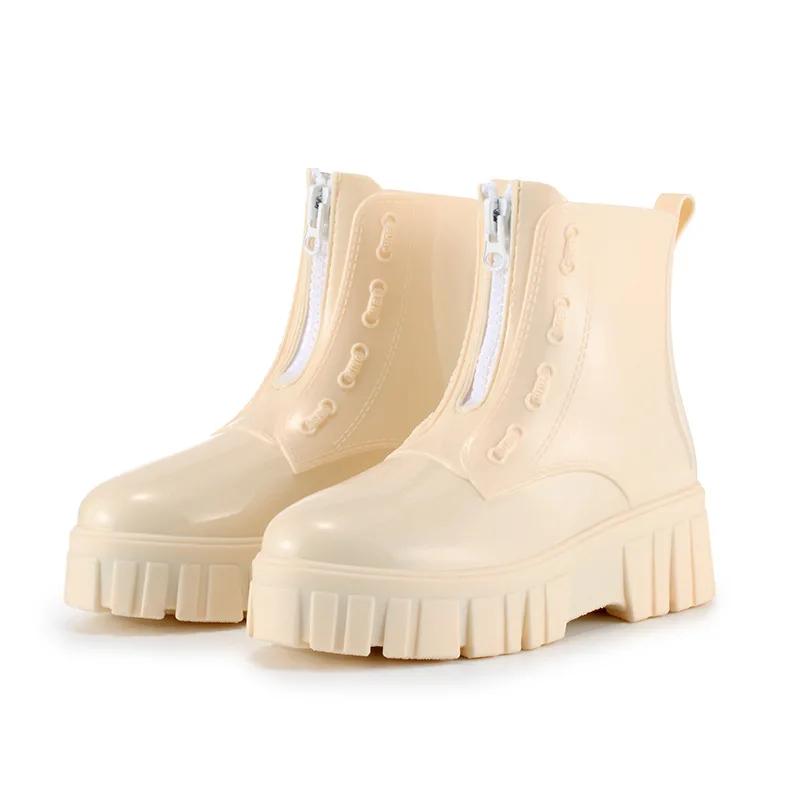 Fashion Mid Tube High Top Motorcycle Rain Boots  Women's Anti Slip and Wear-resistant Rain Shoes  Women Fashion Punk Thick Soled Shoes