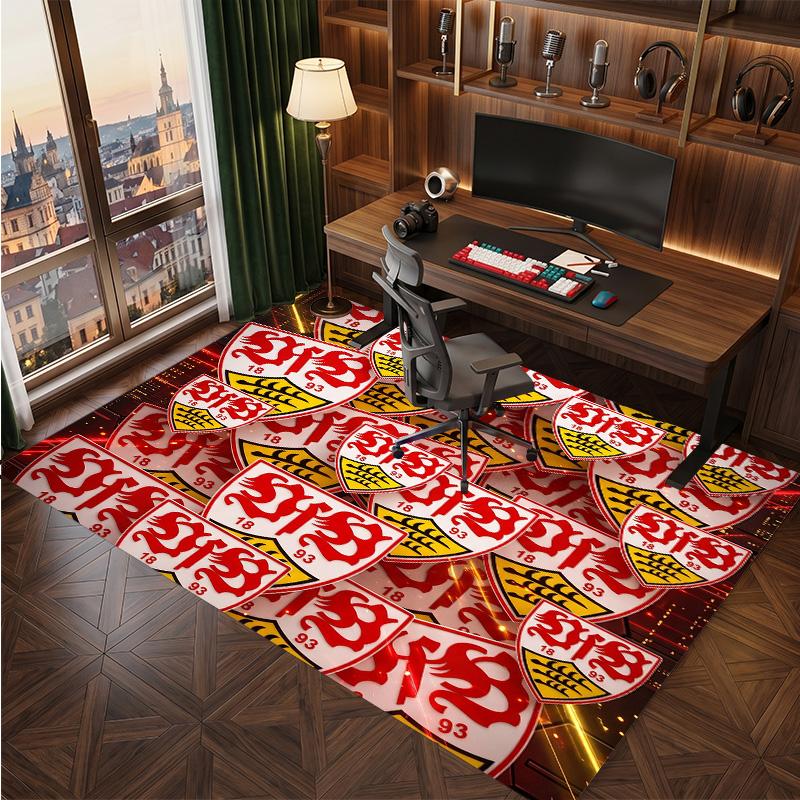 VfB Stuttgart Football Print Crystal Velvet Rug, Comfortable Water Absorbent Non Slip Indoor Floor Carpet