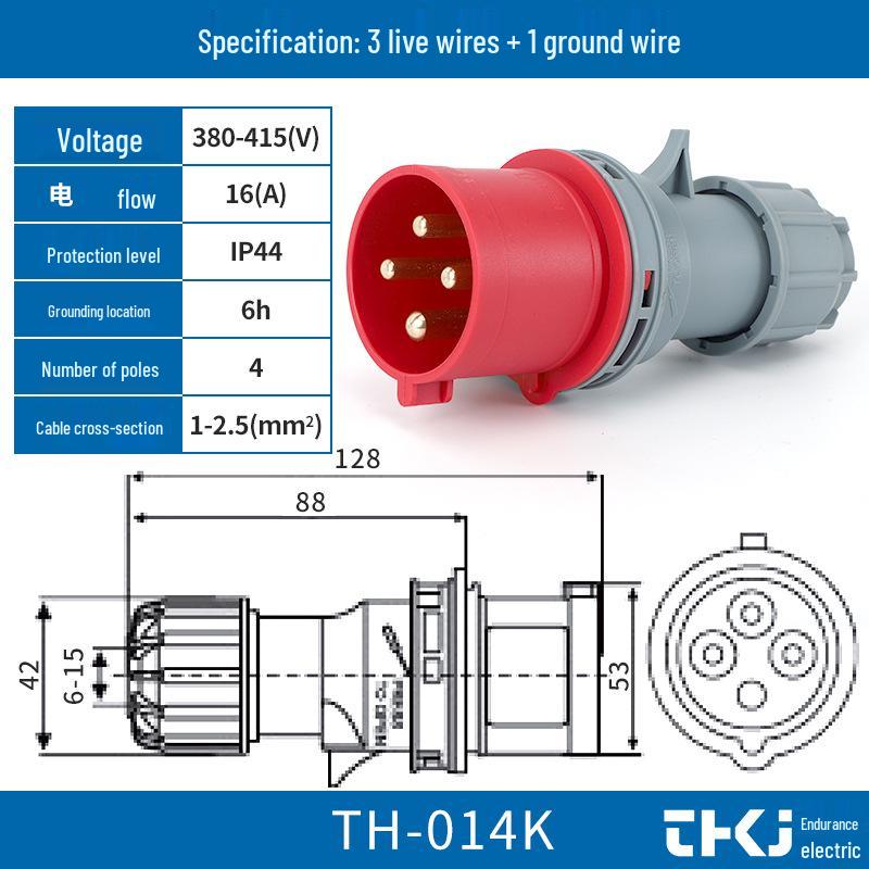 Waterproof Industrial Socket & Plug Aviation Connector, 16A/32A Male/Female