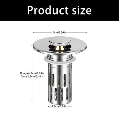 2 lots Bouchon de vidage en métal avec filtre à cheveux Fonctionnement facile à bouton-poussoir pour lavabo de salle de bain Entretien facile