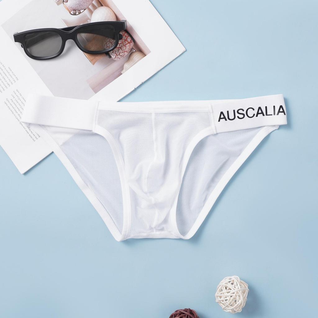 AUSCALIA Men's Ultra-Thin Transparent Ice Silk Low-Rise Seamless Breathable Briefs