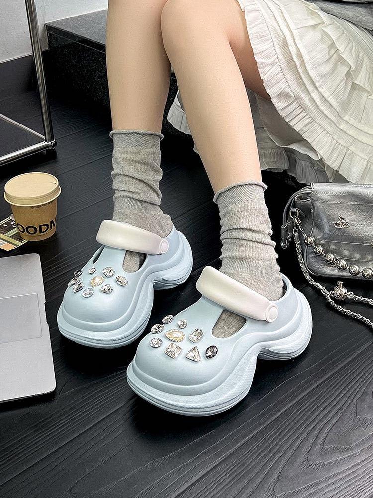 Thick-soled hole shoes women's 2025 new summer outer wear wedding dress artifact heightened heel non-slip sand sandals slippers