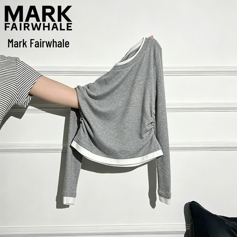 Mark Fairwhale Women's Faux Two-Piece Color Block Long Sleeve T-Shirt