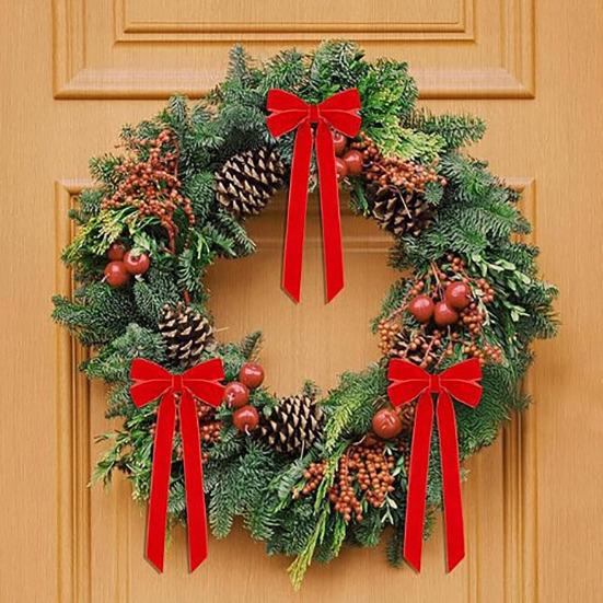 10 Pcs Velvet Christmas Bows 5" X 10" Vintage Ribbon Bow Christmas Tree Ornaments Rustic Crafts Gift Bows for Tree Wreath Garland Holiday Decor