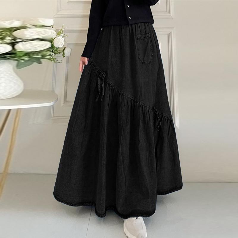 

ZANZEA Женские Свободные Повседневные Однотонные Длинные Юбки 5XL чёрный