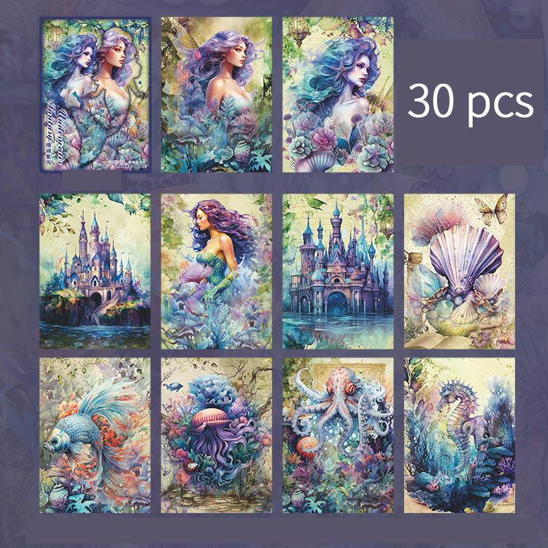 30 pcs Vintage aesthetic Underwater world theme material paper Decorative Diary Album Background paper Junk Journal Supplies
