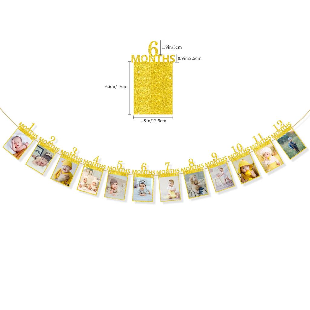 Infant Souvenirs One Year 12 Months Po Banner Baby Boy Girl 1 Year Birthday Party Decoration Garlands Newborn Pography
