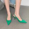2025 spring new pointed thin heel middle heel single shoes empty bag head sandals high heels green women's shoes